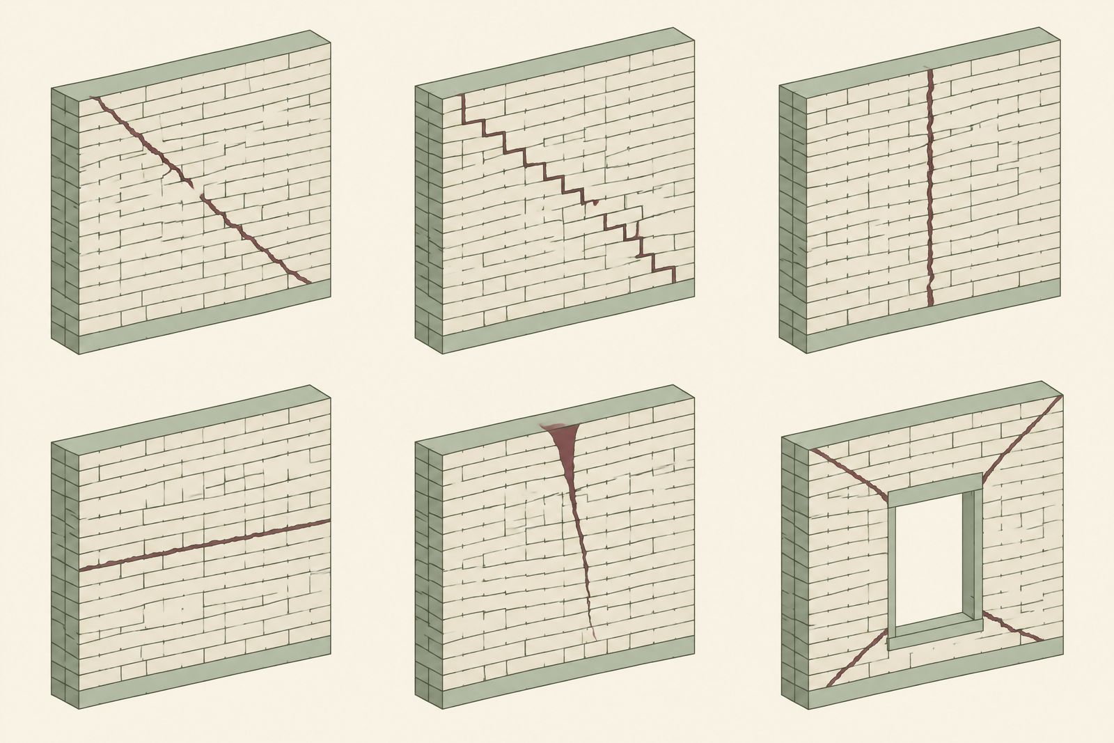 Six crack patterns
