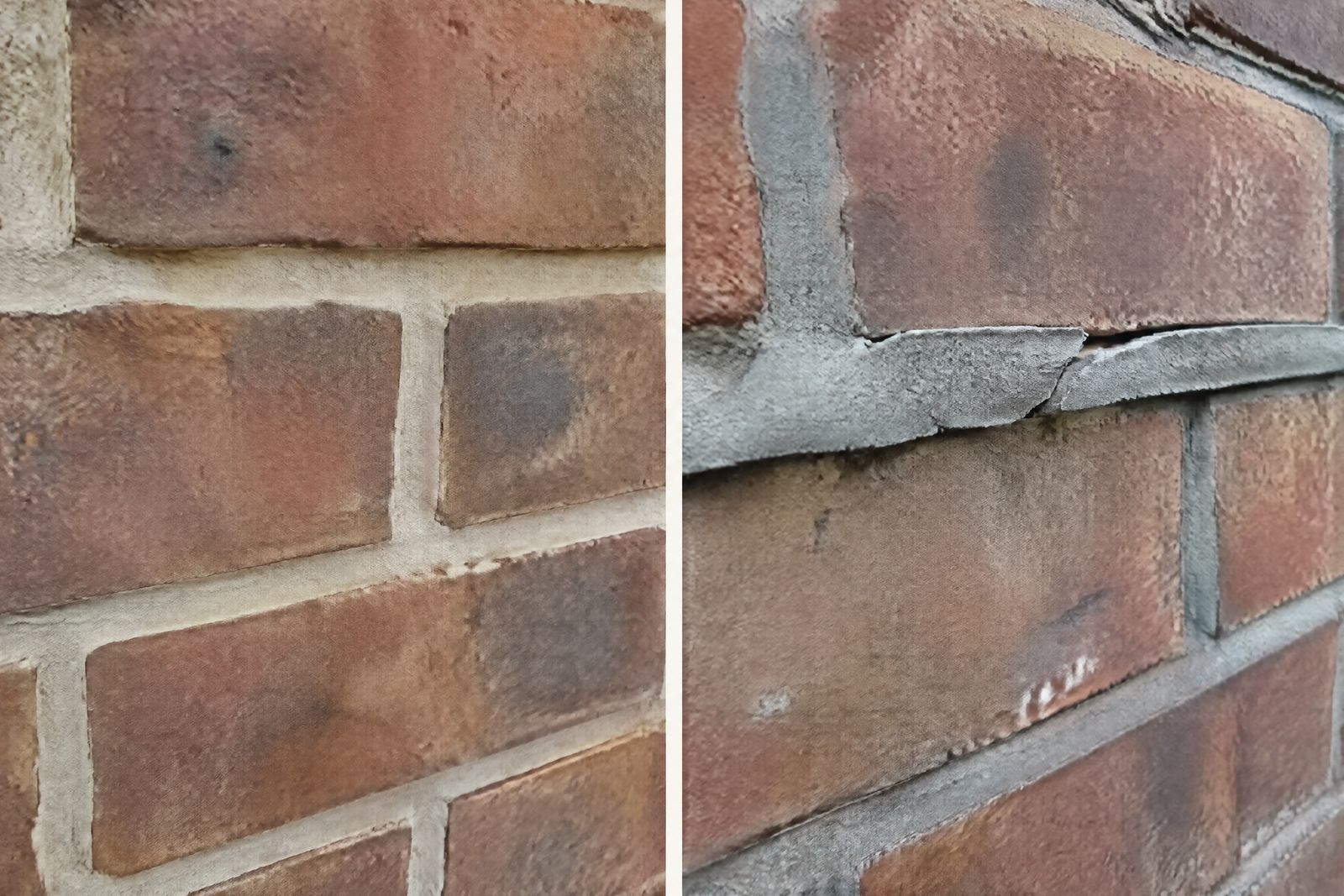 Good lime pointing beside bad cement pointing